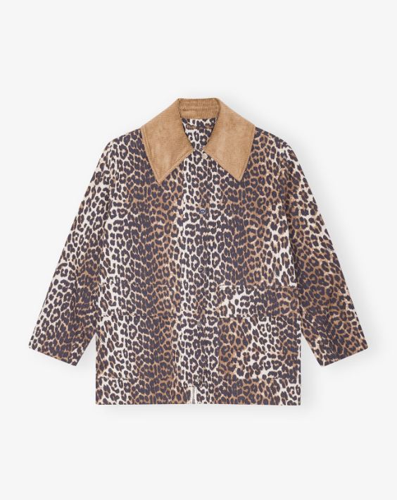 Chaqueta Ganni midi de lona leopardo